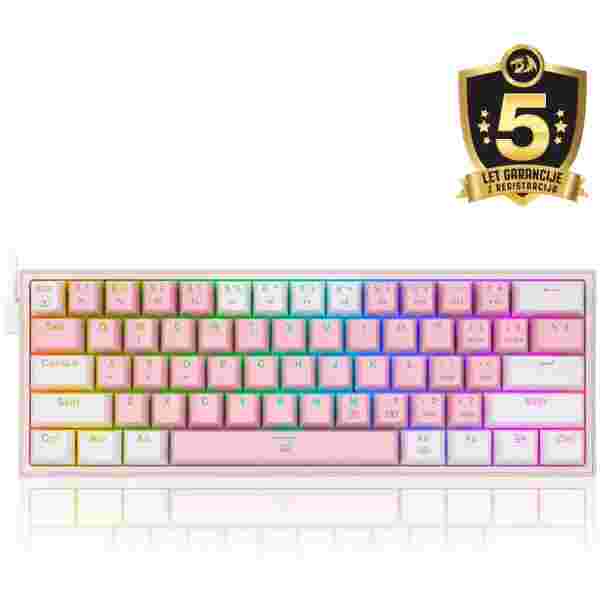 REDRAGON FIZZ RAINBOW K617 RGB MEHANSKA TIPKOVNICA ROZA/BELA - RDEČA STIKALA