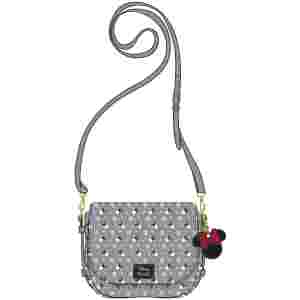 LOUNGEFLY DISNEY MINNIE SM GRAY AOP XBODY BAG