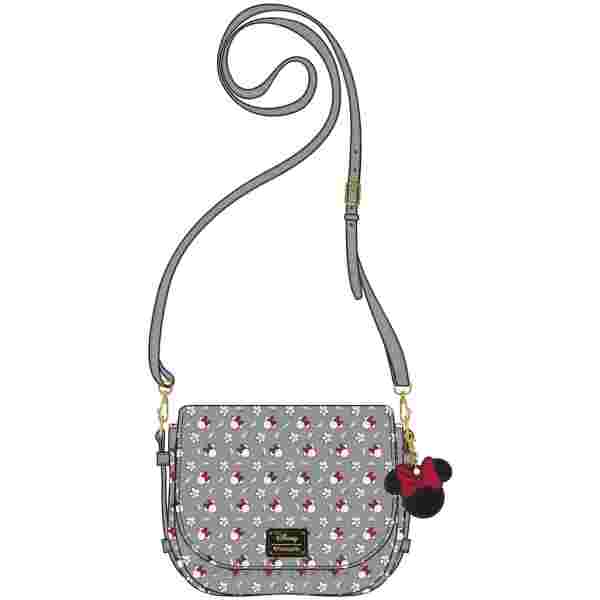 LOUNGEFLY DISNEY MINNIE SM GRAY AOP XBODY BAG