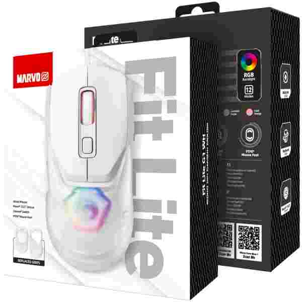 MARVO FIT LITE G1 GAMING MIŠKA BELE BARVE - Image 4