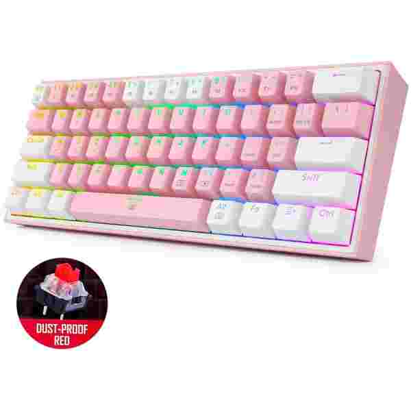 REDRAGON FIZZ RAINBOW K617 RGB MEHANSKA TIPKOVNICA ROZA/BELA - RDEČA STIKALA - Image 3