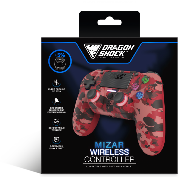 DRAGONSHOCK MIZAR BREZŽIČNI KONTROLER ZA PS4, PC, MOBILE- RDEČE CAMO BARVE - Image 4
