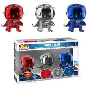FUNKO POP MOVIES: JUSTICE LEAGUE 3PK SUPERMAN (LANDING) (CHROME) CONVENTION 2018