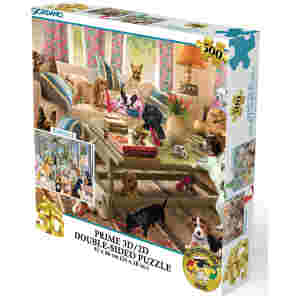 Sestavljanka 2D/3D - Kužki v dnevni sobi / Kužki na verandi